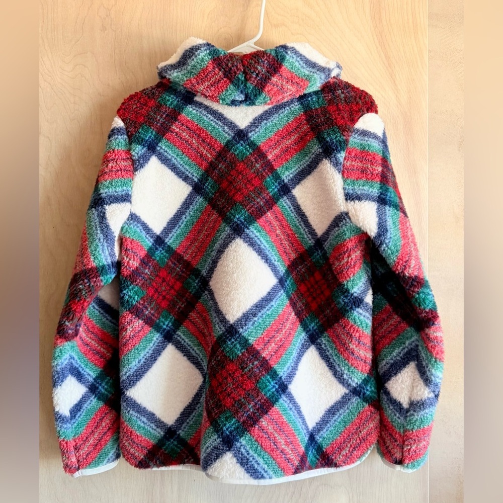 Talbots Ultra Plush Sherpa Fleece Top Zip Blue Green Plaid Women’s Med Petite - Picture 7 of 11